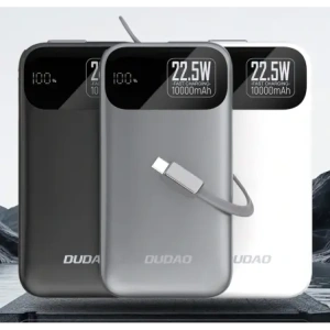 Powerbank Dudao K31 10000 mAh 22,5W PD z wbudowanym kablem szary