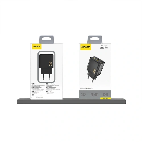 Ładowarka sieciowa Dudao A27 Max USB-A, USB-C 35W + kabel USB-C czarna