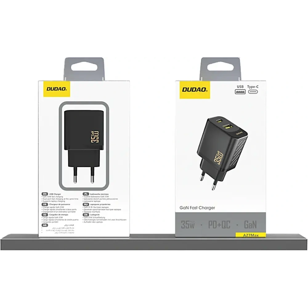 Ładowarka sieciowa Dudao A27 Max USB-A, USB-C 35W + kabel USB-C czarna