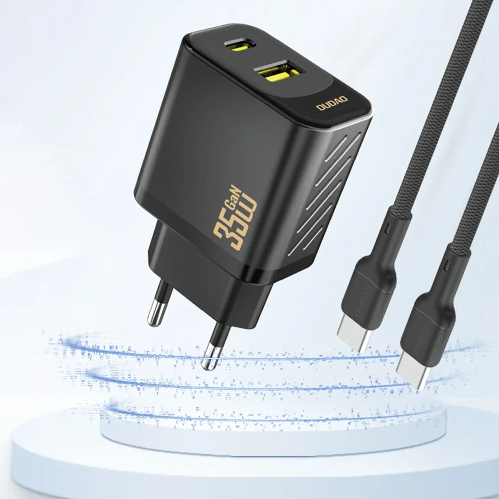Ładowarka sieciowa Dudao A27 Max USB-A, USB-C 35W + kabel USB-C czarna