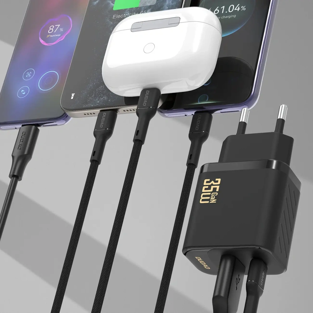 Ładowarka sieciowa Dudao A27 Max USB-A, USB-C 35W + kabel USB-C czarna