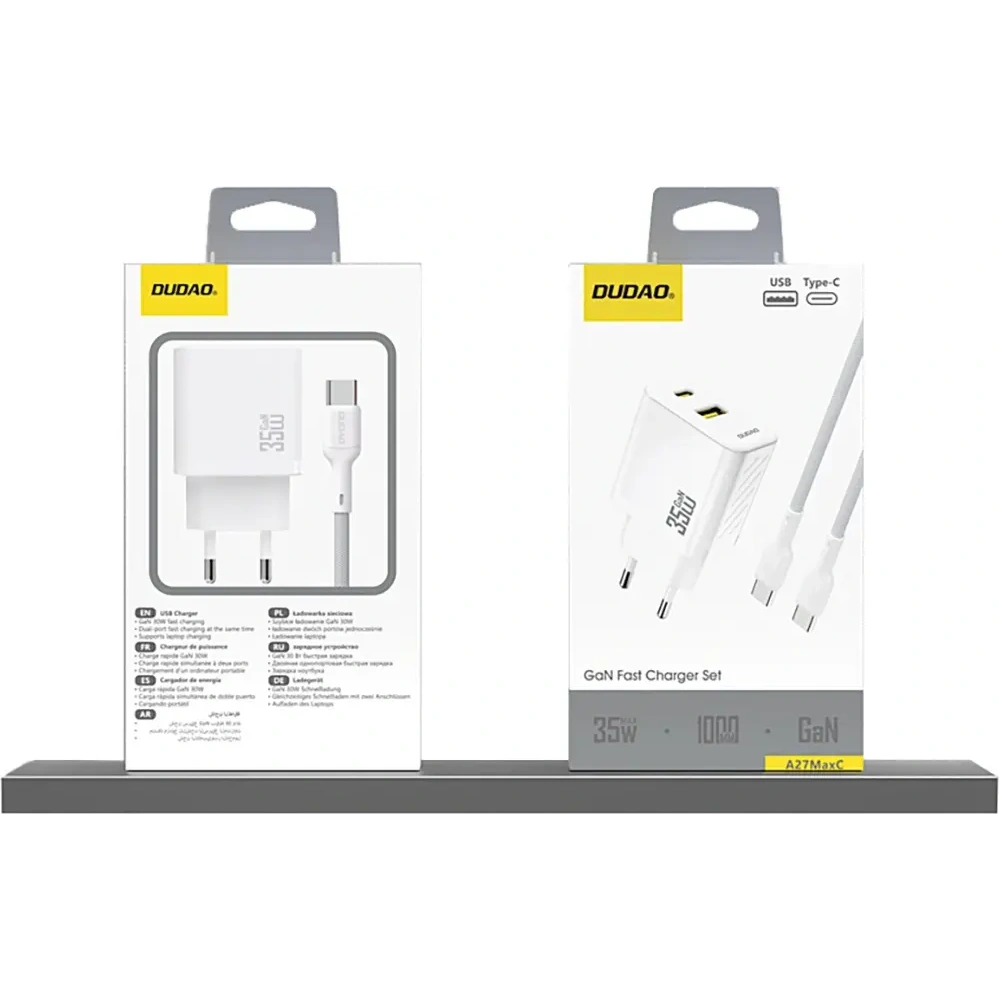 Ładowarka sieciowa Dudao A27 Max USB-A, USB-C 35W + kabel USB-C biała