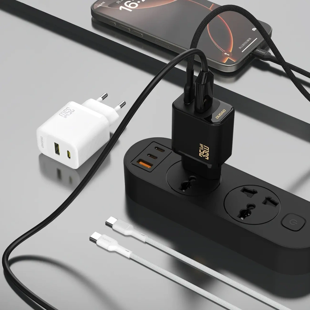 Ładowarka sieciowa Dudao A27 Max USB-A, USB-C 35W + kabel USB-C biała