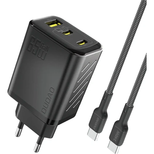 Ładowarka sieciowa Dudao A29C 65W GaN USB-A, 2xUSB-C + kabel USB-C czarna