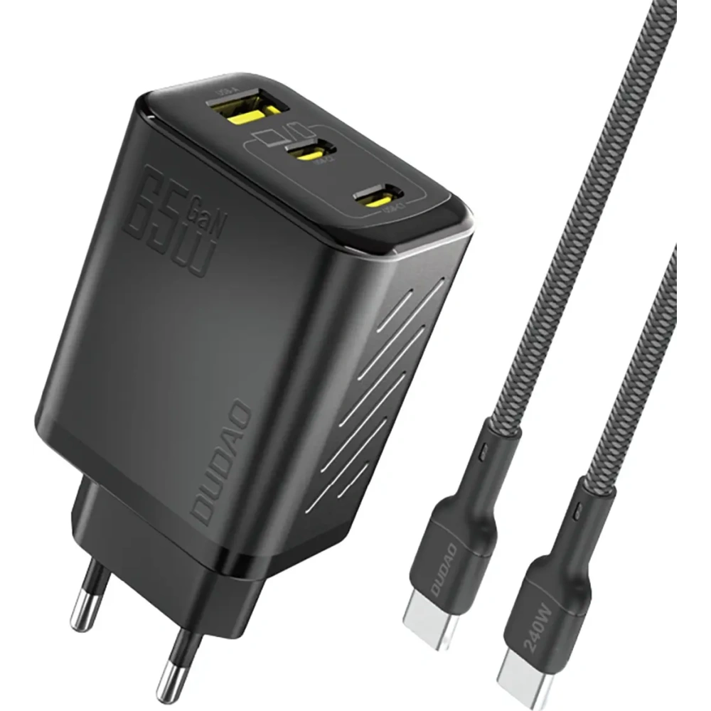 Ładowarka sieciowa Dudao A29C 65W GaN USB-A, 2xUSB-C + kabel USB-C czarna