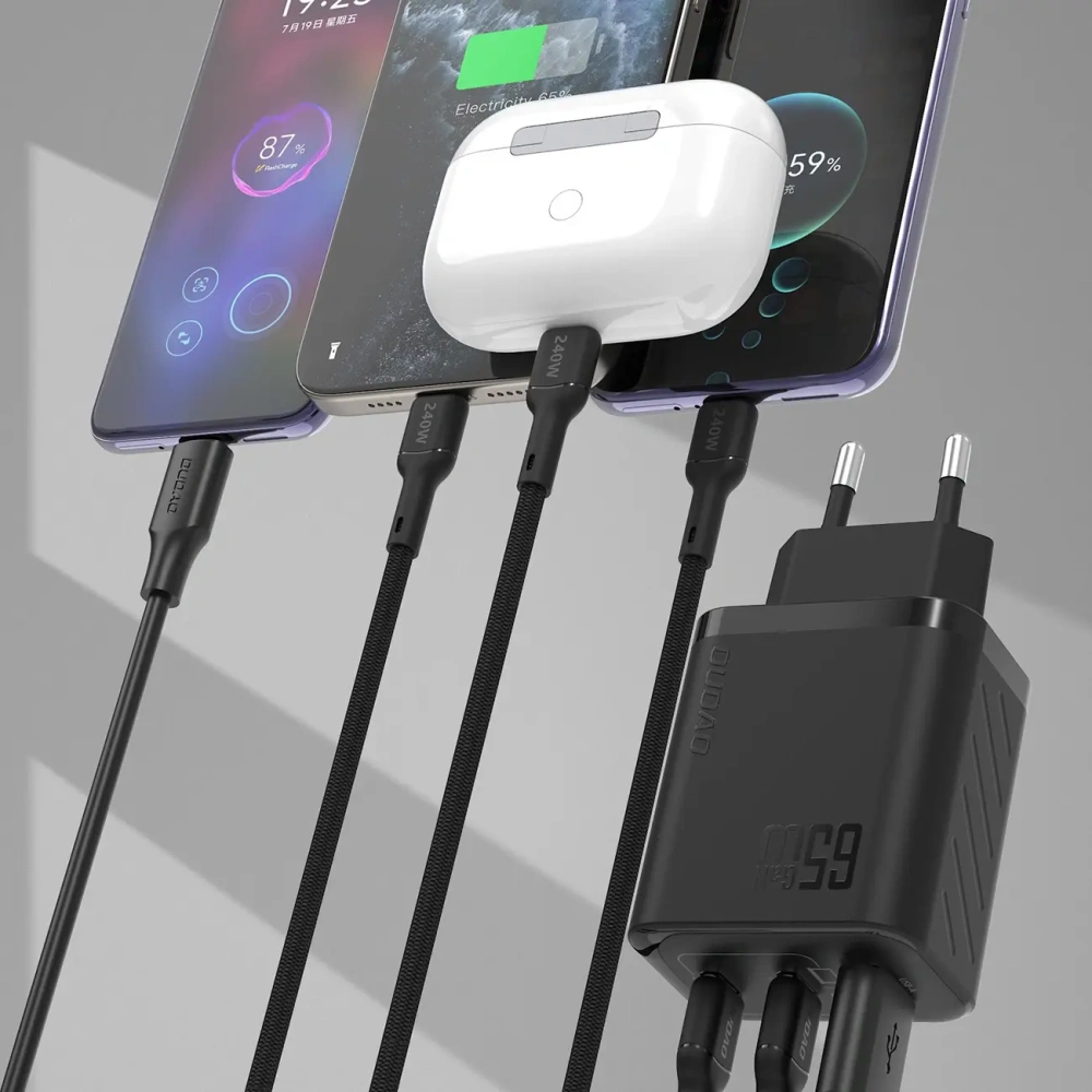 Ładowarka sieciowa Dudao A29C 65W GaN USB-A, 2xUSB-C + kabel USB-C czarna