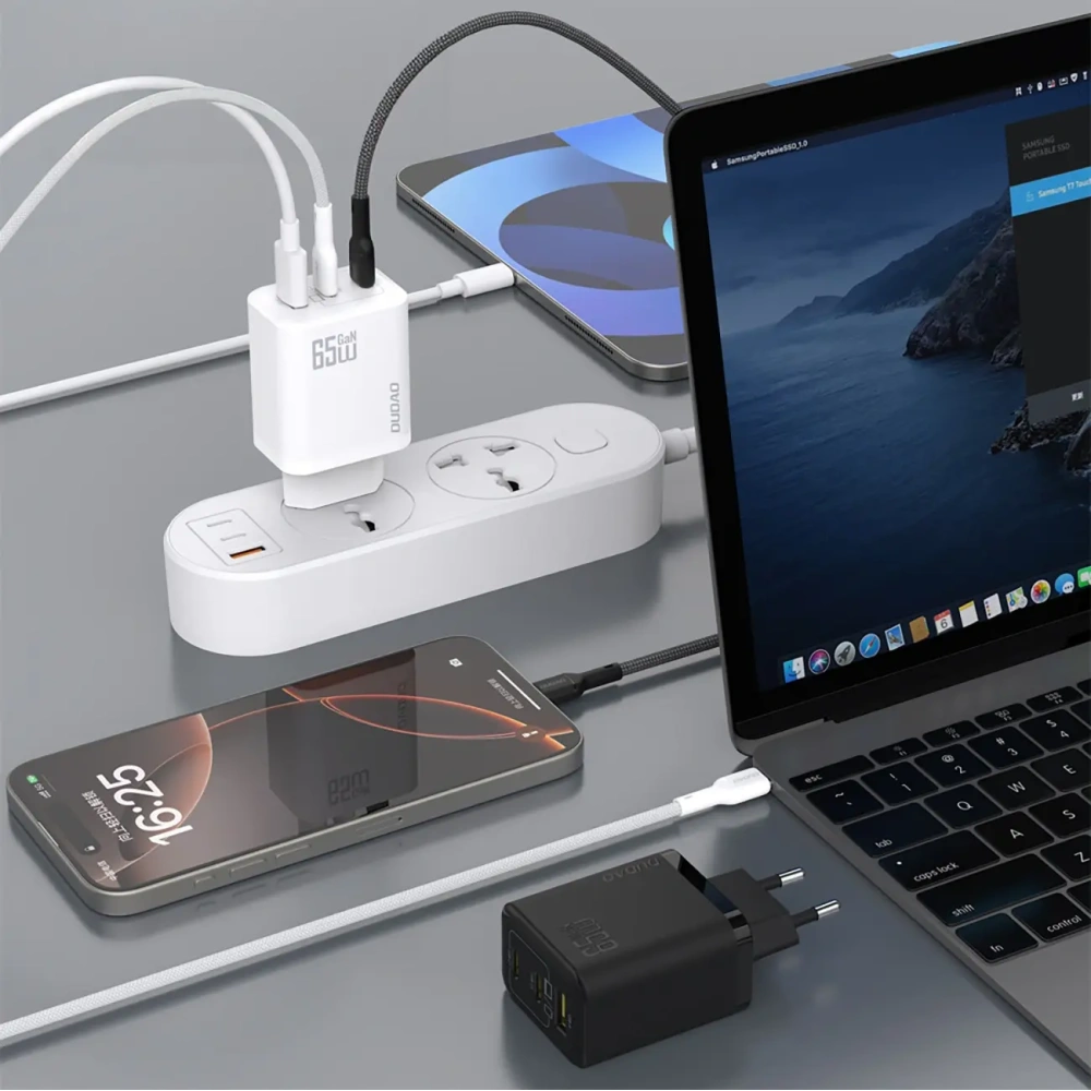 Ładowarka sieciowa Dudao A29C 65W GaN USB-A, 2xUSB-C + kabel USB-C czarna