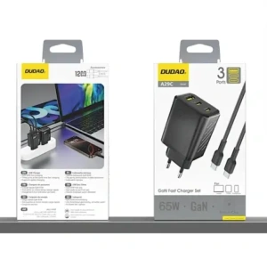 Ładowarka sieciowa Dudao A29C 65W GaN USB-A, 2xUSB-C + kabel USB-C czarna