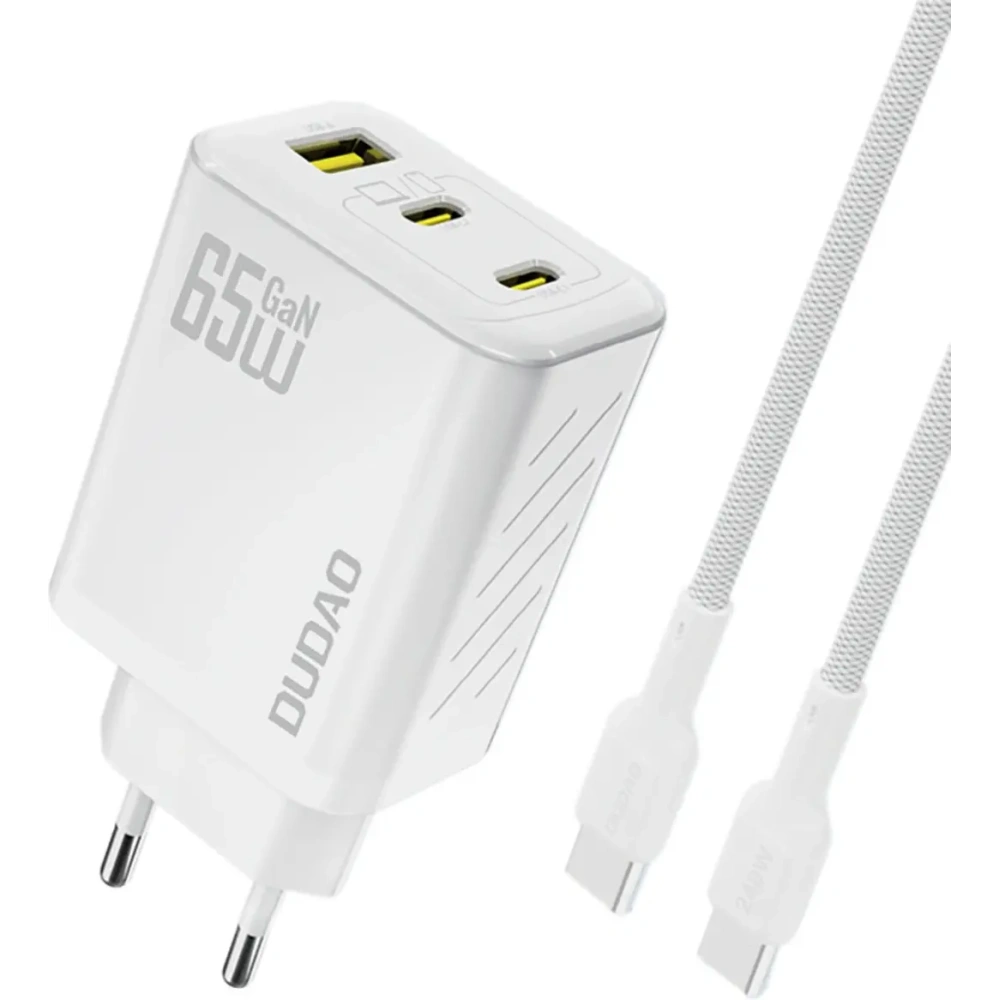 Ładowarka sieciowa Dudao A29C 65W GaN USB-A, 2xUSB-C + kabel USB-C biała