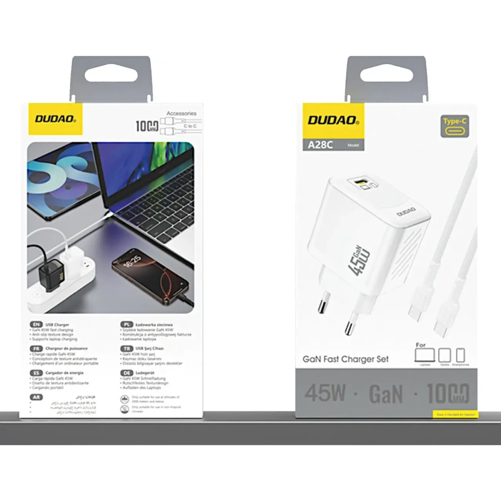 Ładowarka sieciowa Dudao A28C 45W GaN USB-C + kabel USB-C biała