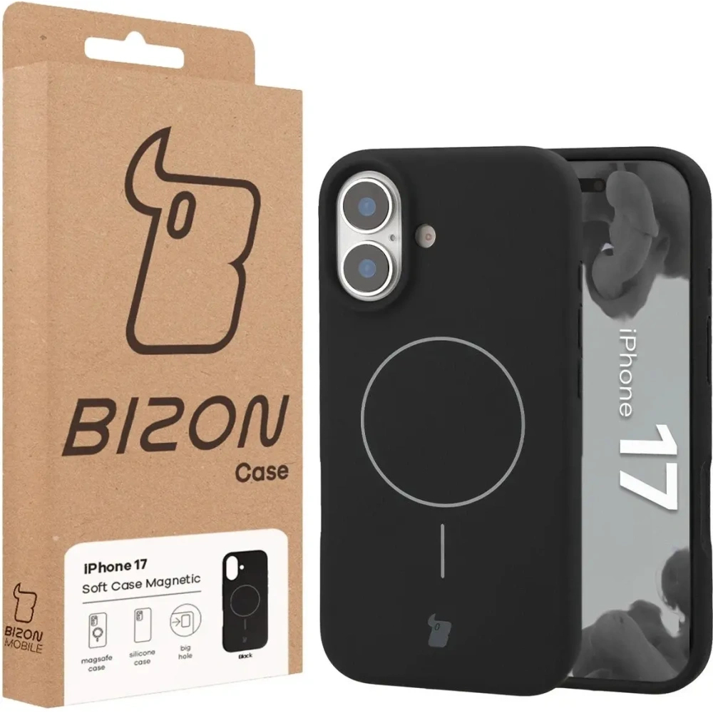 Silikonowe etui z pierścieniem magnetycznym Bizon Soft Case Magnetic do Apple iPhone 17 czarne