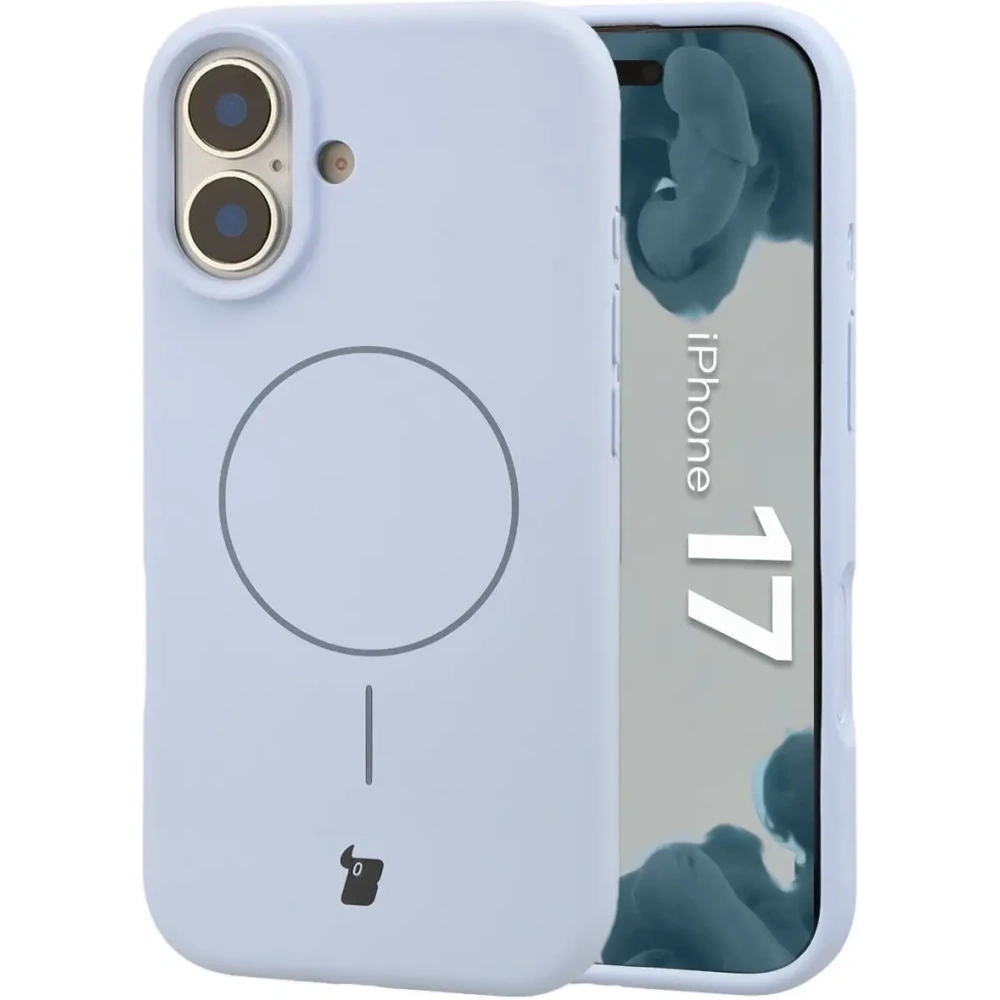 Silikonowe etui z pierścieniem magnetycznym Bizon Soft Case Magnetic do Apple iPhone 17 błękitne