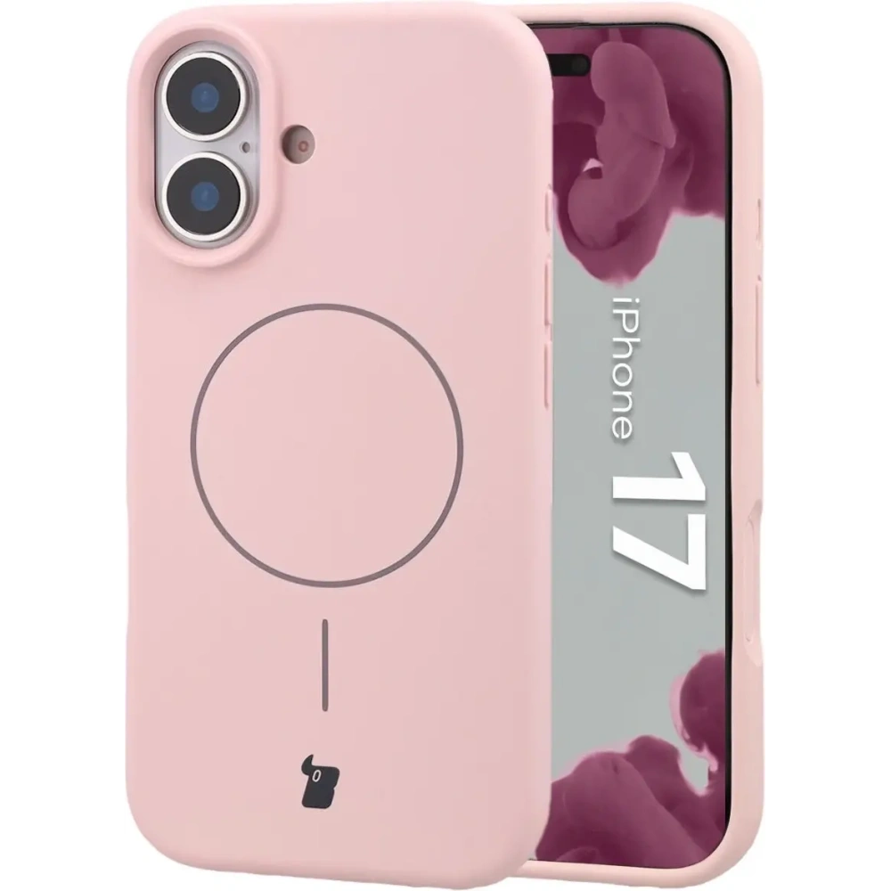 Silikonowe etui z pierścieniem magnetycznym Bizon Soft Case Magnetic do Apple iPhone 17 jasnoróżowe
