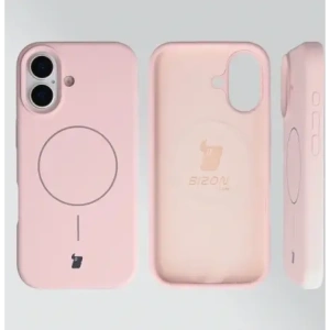Silikonowe etui z pierścieniem magnetycznym Bizon Soft Case Magnetic do Apple iPhone 17 jasnoróżowe