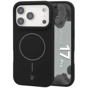 Silikonowe etui z pierścieniem magnetycznym Bizon Soft Case Magnetic do Apple iPhone 17 Pro czarne