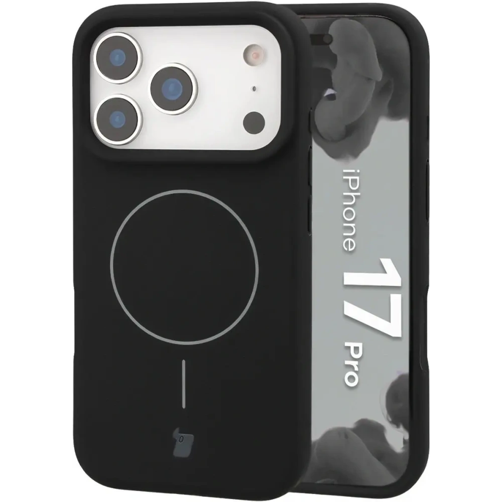Silikonowe etui z pierścieniem magnetycznym Bizon Soft Case Magnetic do Apple iPhone 17 Pro czarne