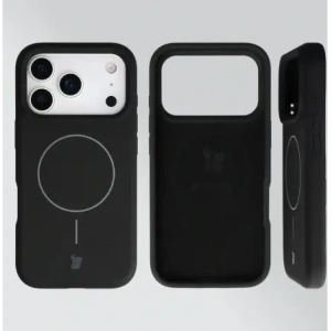 Silikonowe etui z pierścieniem magnetycznym Bizon Soft Case Magnetic do Apple iPhone 17 Pro czarne