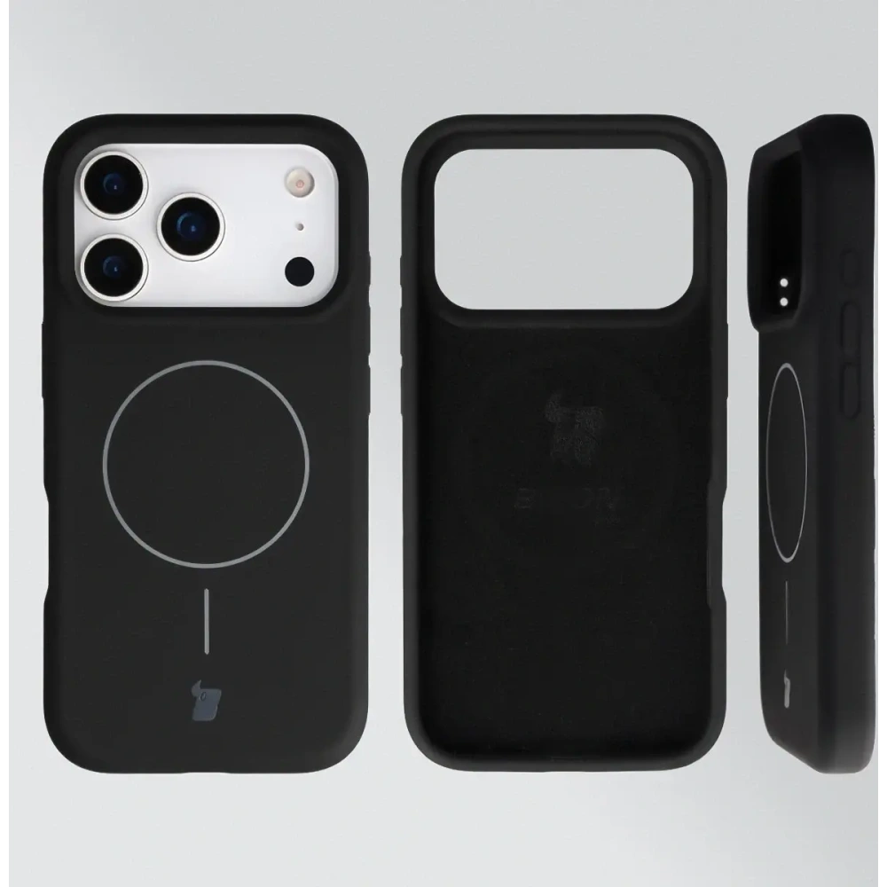 Silikonowe etui z pierścieniem magnetycznym Bizon Soft Case Magnetic do Apple iPhone 17 Pro czarne