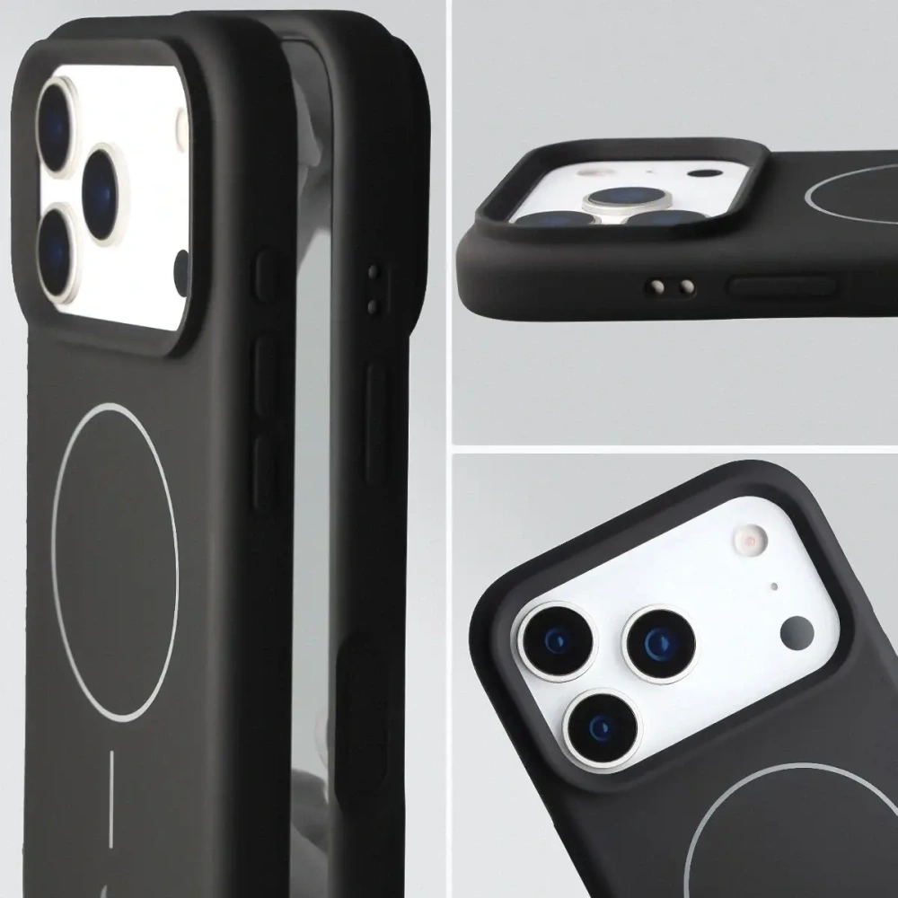 Silikonowe etui z pierścieniem magnetycznym Bizon Soft Case Magnetic do Apple iPhone 17 Pro czarne