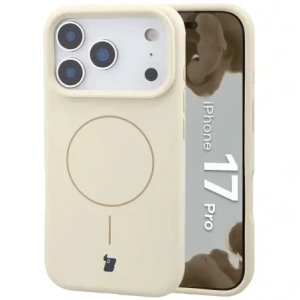 Silikonowe etui z pierścieniem magnetycznym Bizon Soft Case Magnetic do Apple iPhone 17 Pro écru
