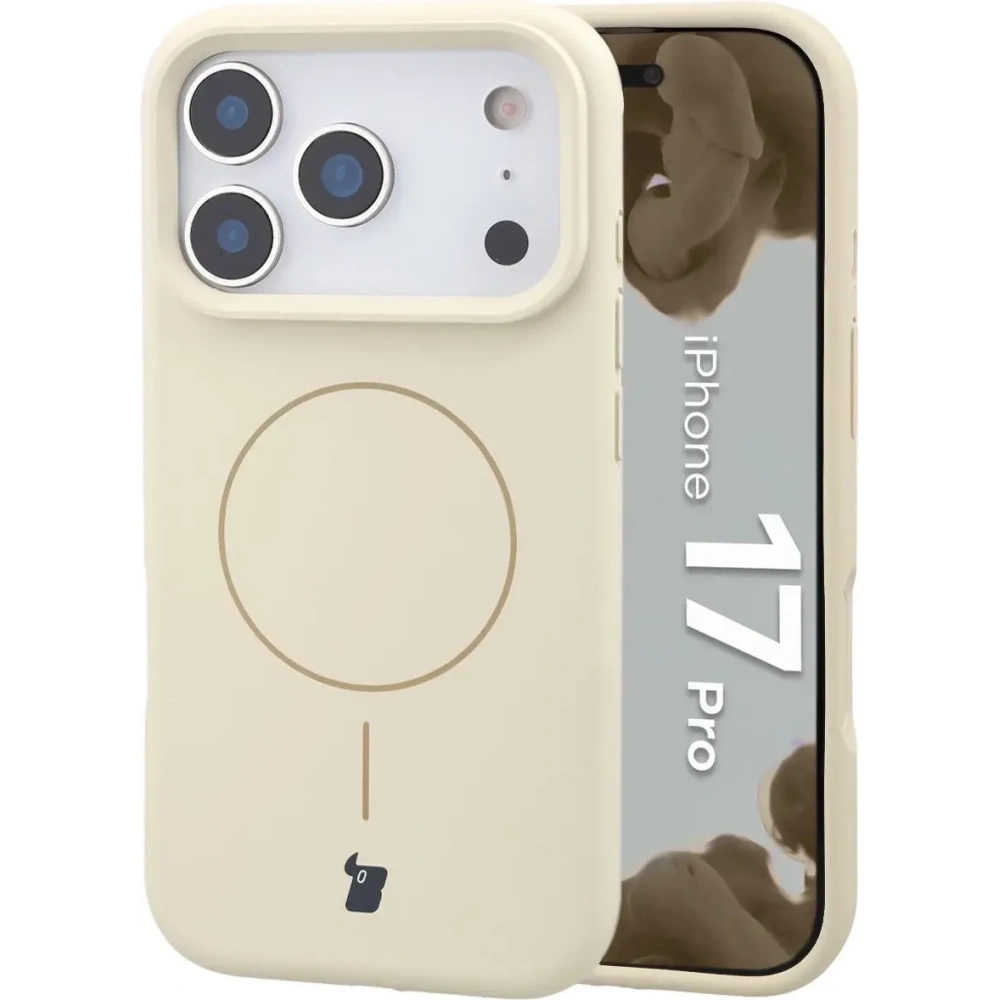 Silikonowe etui z pierścieniem magnetycznym Bizon Soft Case Magnetic do Apple iPhone 17 Pro écru