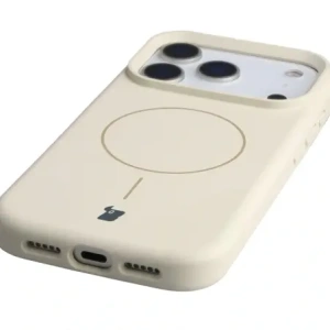 Silikonowe etui z pierścieniem magnetycznym Bizon Soft Case Magnetic do Apple iPhone 17 Pro écru
