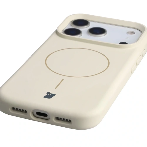 Silikonowe etui z pierścieniem magnetycznym Bizon Soft Case Magnetic do Apple iPhone 17 Pro écru