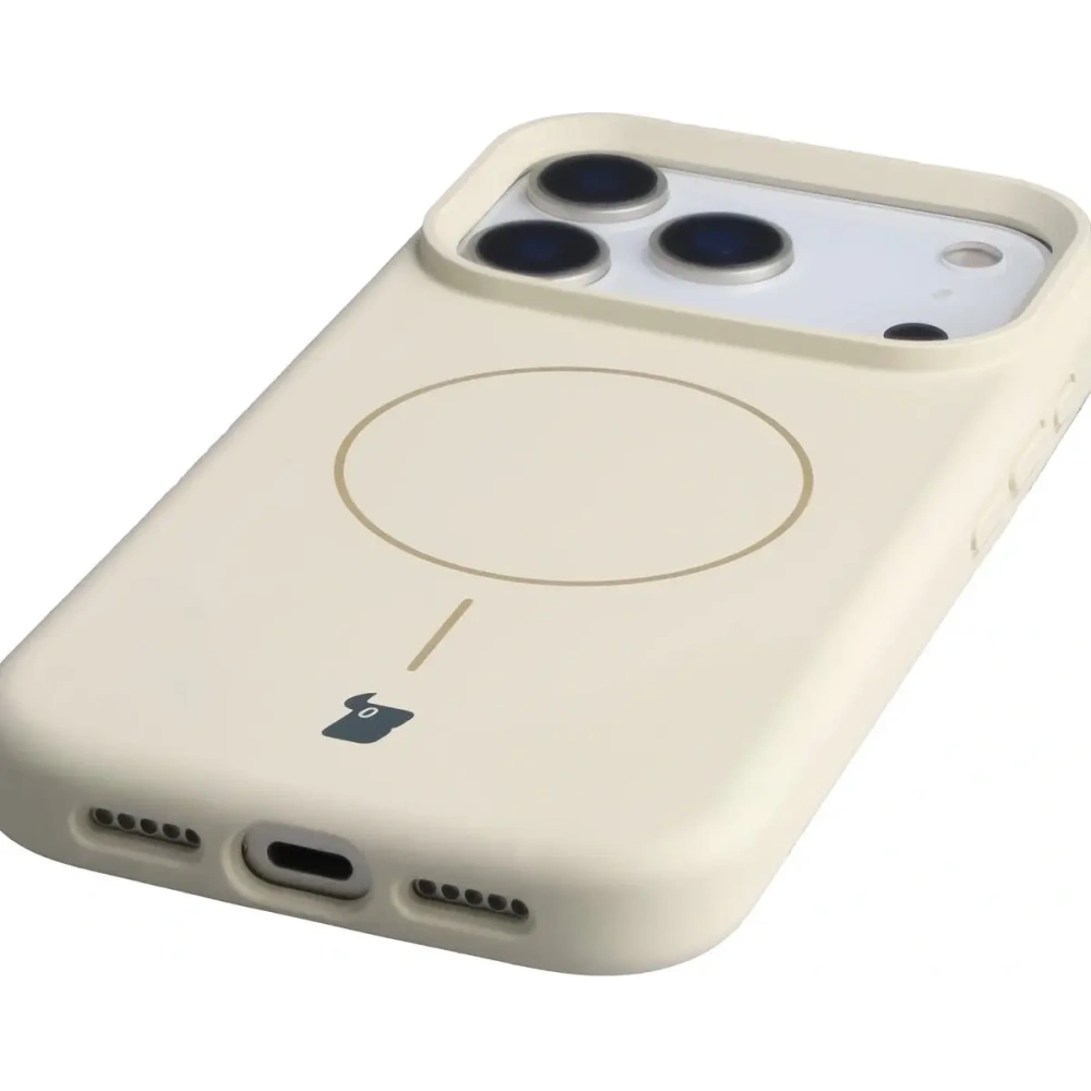 Silikonowe etui z pierścieniem magnetycznym Bizon Soft Case Magnetic do Apple iPhone 17 Pro écru