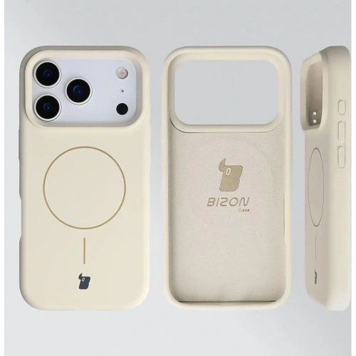 Silikonowe etui z pierścieniem magnetycznym Bizon Soft Case Magnetic do Apple iPhone 17 Pro écru