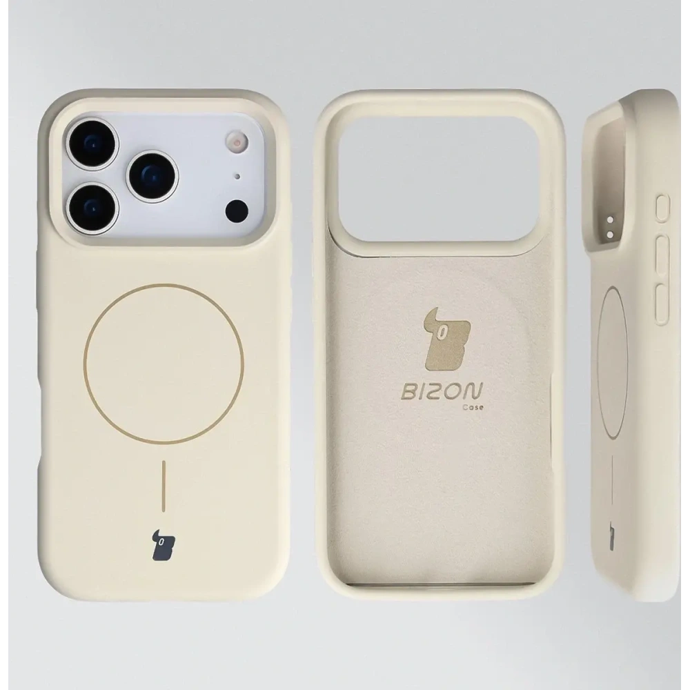 Silikonowe etui z pierścieniem magnetycznym Bizon Soft Case Magnetic do Apple iPhone 17 Pro écru