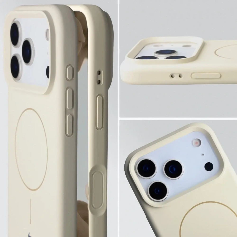 Silikonowe etui z pierścieniem magnetycznym Bizon Soft Case Magnetic do Apple iPhone 17 Pro écru