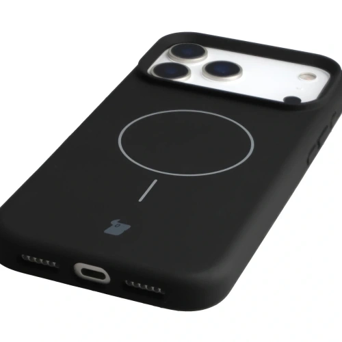 Silikonowe etui z pierścieniem magnetycznym Bizon Soft Case Magnetic do Apple iPhone 17 Pro Max czarne