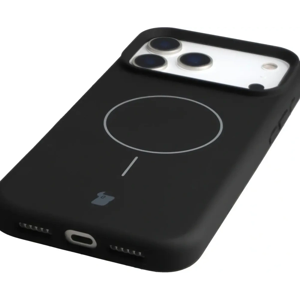 Silikonowe etui z pierścieniem magnetycznym Bizon Soft Case Magnetic do Apple iPhone 17 Pro Max czarne