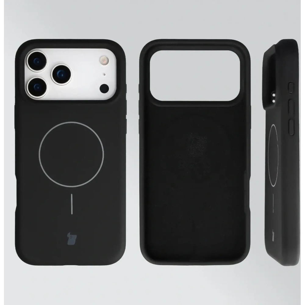 Silikonowe etui z pierścieniem magnetycznym Bizon Soft Case Magnetic do Apple iPhone 17 Pro Max czarne