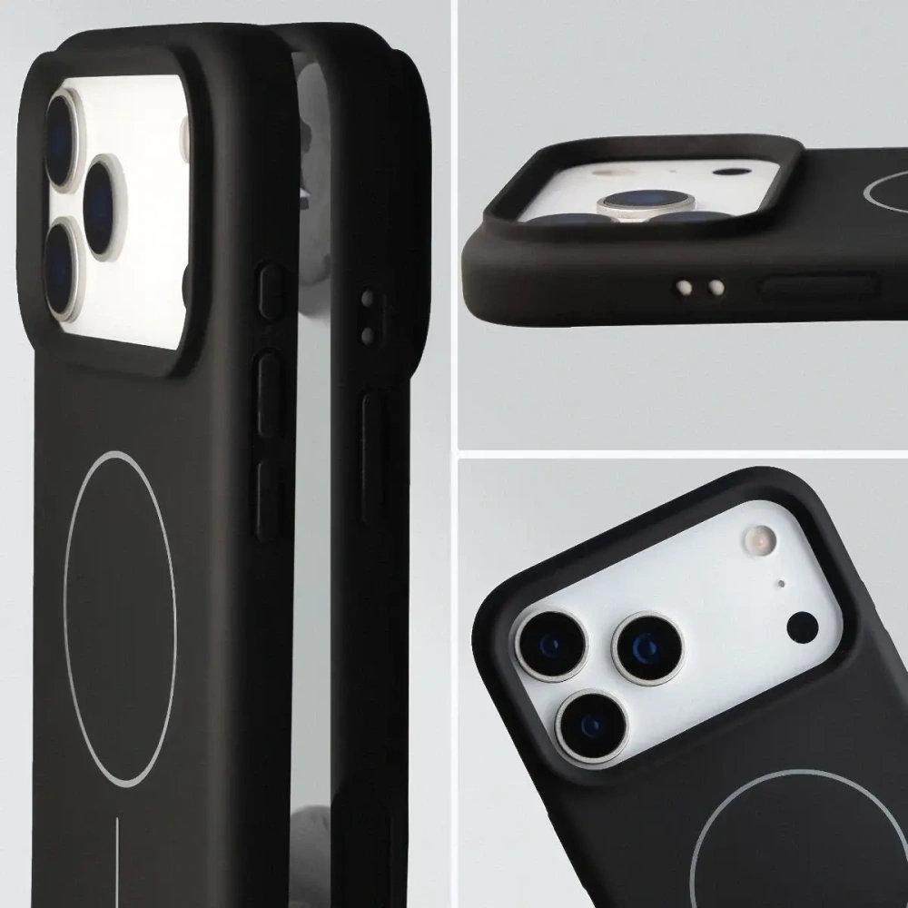 Silikonowe etui z pierścieniem magnetycznym Bizon Soft Case Magnetic do Apple iPhone 17 Pro Max czarne