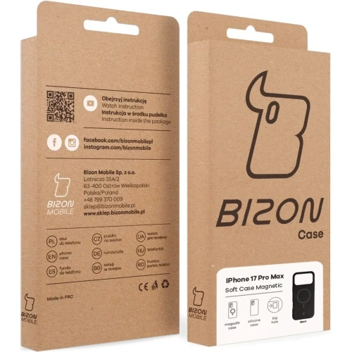 Silikonowe etui z pierścieniem magnetycznym Bizon Soft Case Magnetic do Apple iPhone 17 Pro Max czarne