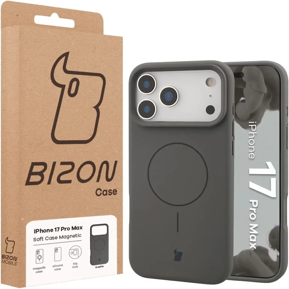 Silikonowe etui z pierścieniem magnetycznym Bizon Soft Case Magnetic do Apple iPhone 17 Pro Max grafitowe