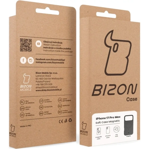 Silikonowe etui z pierścieniem magnetycznym Bizon Soft Case Magnetic do Apple iPhone 17 Pro Max grafitowe