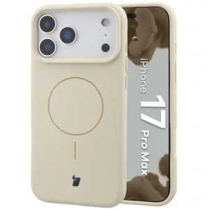 Silikonowe etui z pierścieniem magnetycznym Bizon Soft Case Magnetic do Apple iPhone 17 Pro Max écru
