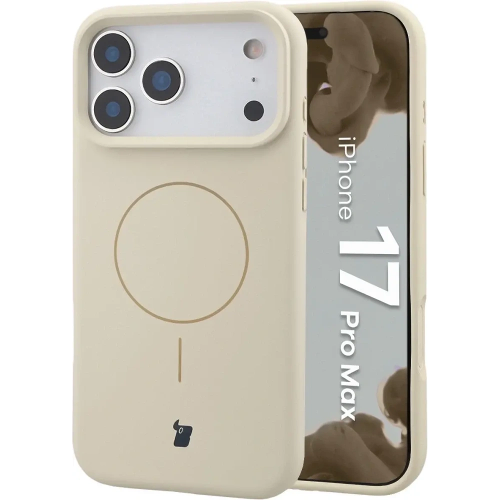 Silikonowe etui z pierścieniem magnetycznym Bizon Soft Case Magnetic do Apple iPhone 17 Pro Max écru