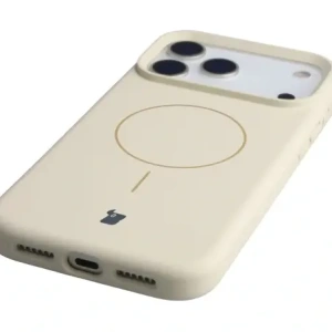 Silikonowe etui z pierścieniem magnetycznym Bizon Soft Case Magnetic do Apple iPhone 17 Pro Max écru