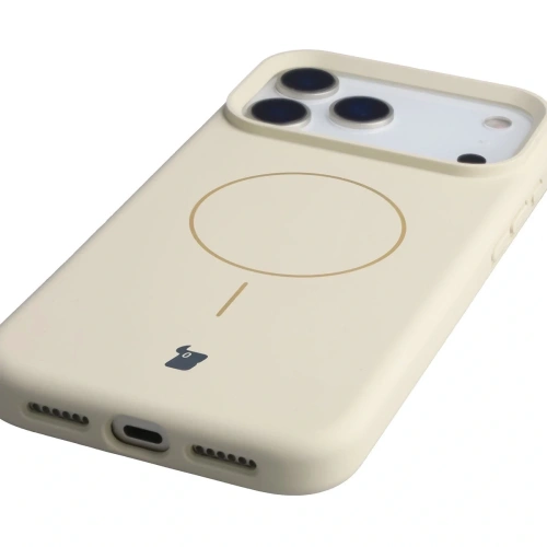 Silikonowe etui z pierścieniem magnetycznym Bizon Soft Case Magnetic do Apple iPhone 17 Pro Max écru