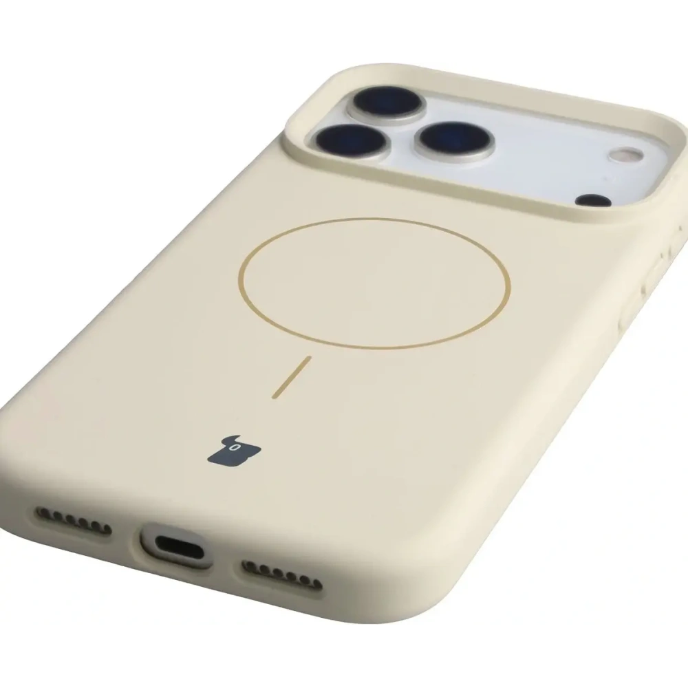 Silikonowe etui z pierścieniem magnetycznym Bizon Soft Case Magnetic do Apple iPhone 17 Pro Max écru