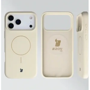 Silikonowe etui z pierścieniem magnetycznym Bizon Soft Case Magnetic do Apple iPhone 17 Pro Max écru