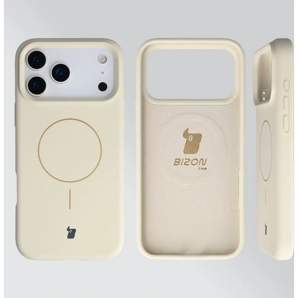 Silikonowe etui z pierścieniem magnetycznym Bizon Soft Case Magnetic do Apple iPhone 17 Pro Max écru