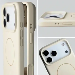 Silikonowe etui z pierścieniem magnetycznym Bizon Soft Case Magnetic do Apple iPhone 17 Pro Max écru
