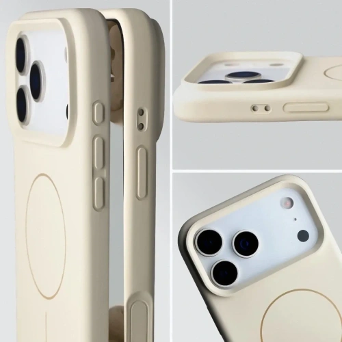 Silikonowe etui z pierścieniem magnetycznym Bizon Soft Case Magnetic do Apple iPhone 17 Pro Max écru