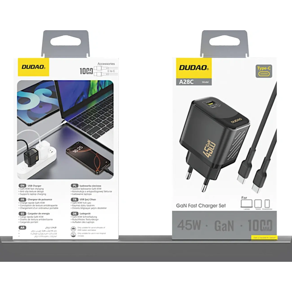 Ładowarka sieciowa Dudao A28C 45W GaN USB-C + kabel USB-C czarna