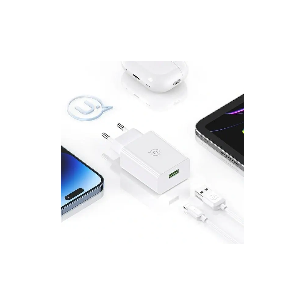 Ładowarka sieciowa USAMS 18W USB-A + kabel USB-A / Lightning Fast Charging biały