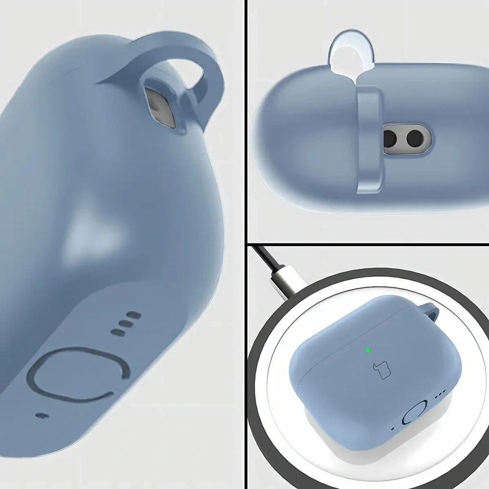 Silikonowe etui z karabińczykiem Bizon Case Headphone Silicone do AirPods Pro 3 szarobłękitne